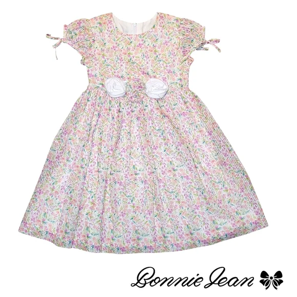 Bonnie Jean Girls' Kids Pastel Floral Dress White Accents Lining Size 12 Months - Picture 1 of 9